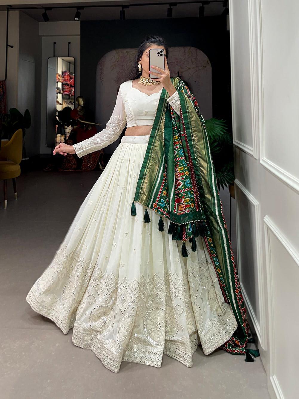 Lucknowi Mirror work White Lehenga - Gracious You