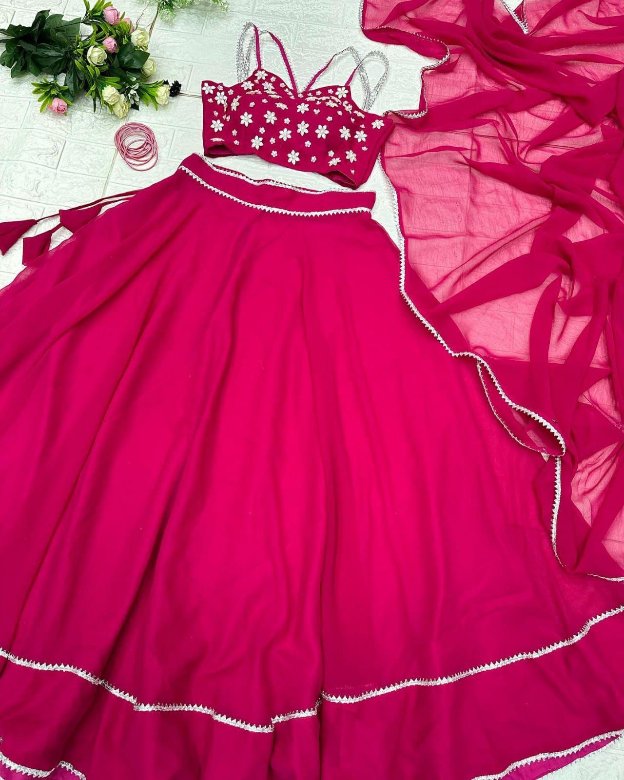 Bright Pink Lehenga with handwork blouse - Gracious You