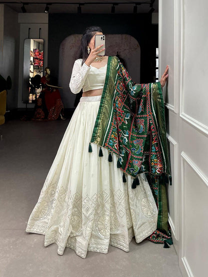 Lucknowi Mirror work White Lehenga - Gracious You