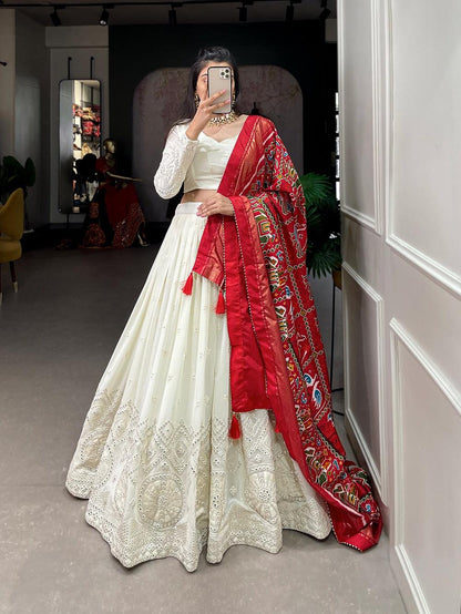 Lucknowi Mirror work White Lehenga - Gracious You