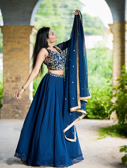 Navy blue Lehenga with work blouse - Gracious You