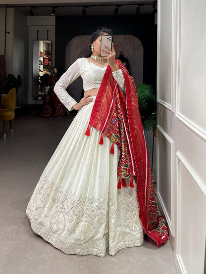 Lucknowi Mirror work White Lehenga - Gracious You