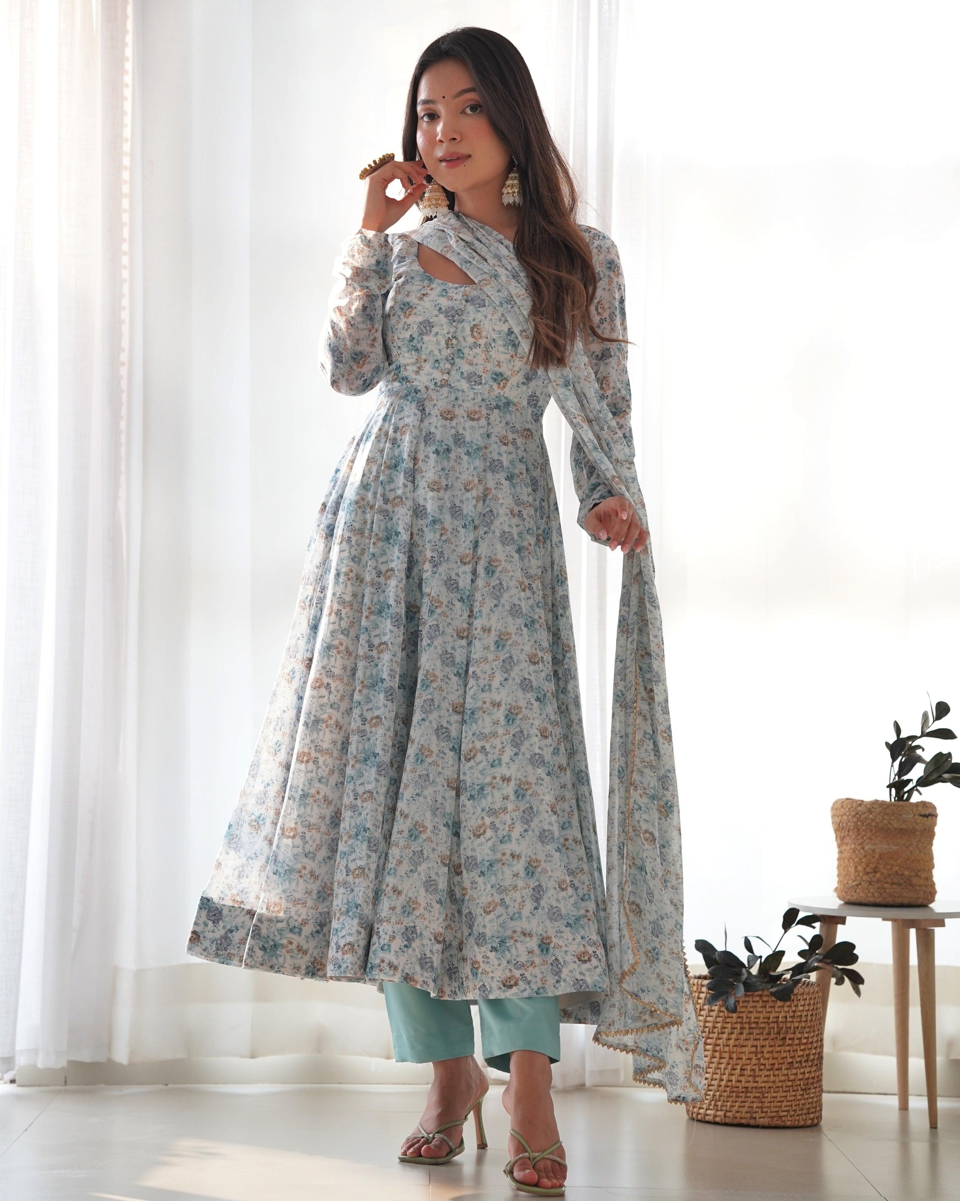 Chiffon Floral Anarkali Suit - Gracious You