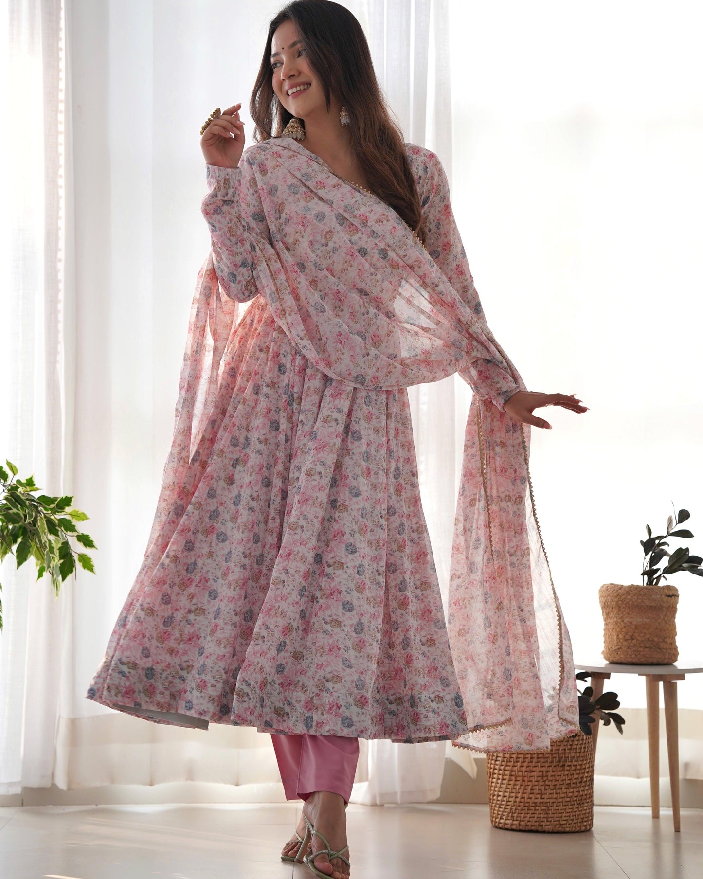 Chiffon Floral Anarkali Suit - Gracious You