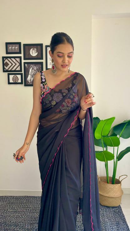 Beautiful Saree with Flower work blouse - Gracious You