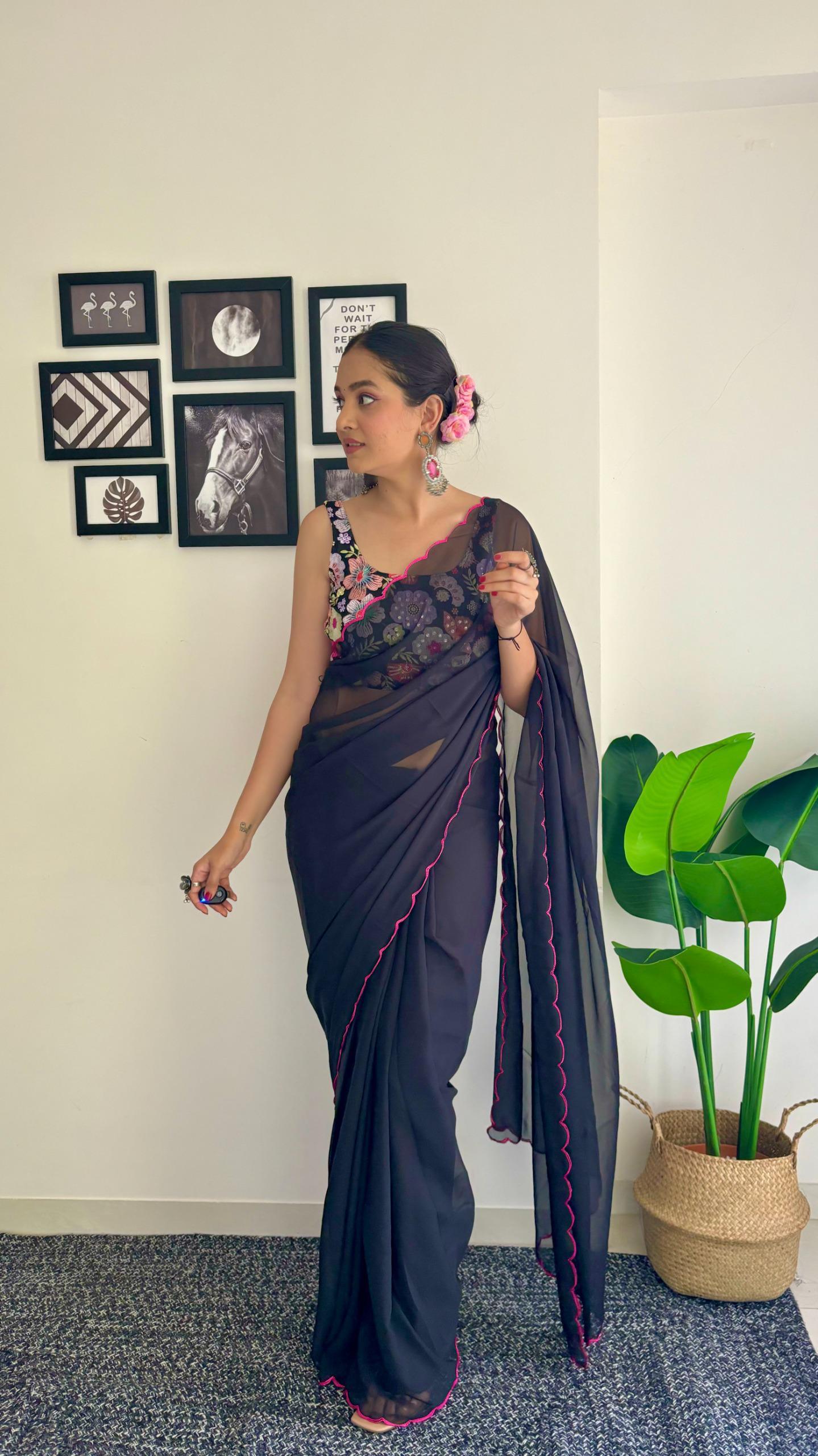 Beautiful Saree with Flower work blouse - Gracious You