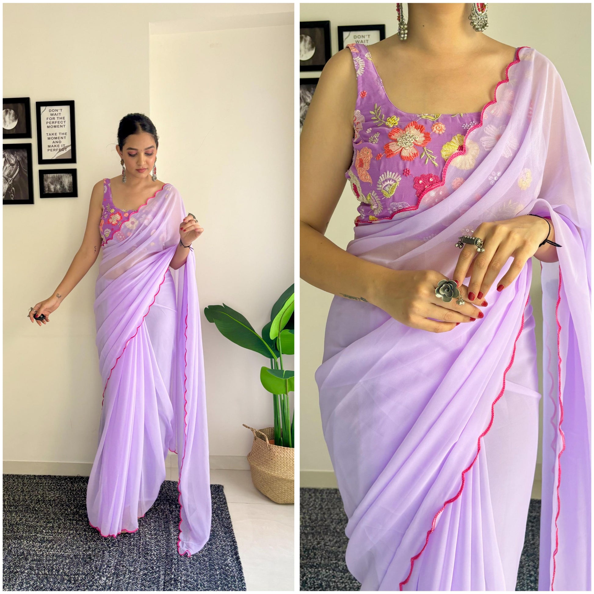 Beautiful Saree with Flower work blouse - Gracious You