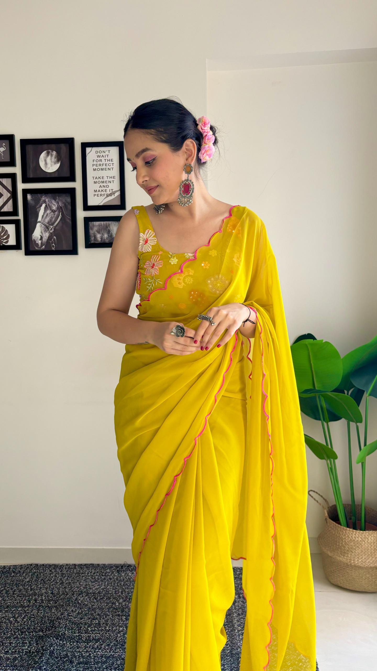 Beautiful Saree with Flower work blouse - Gracious You