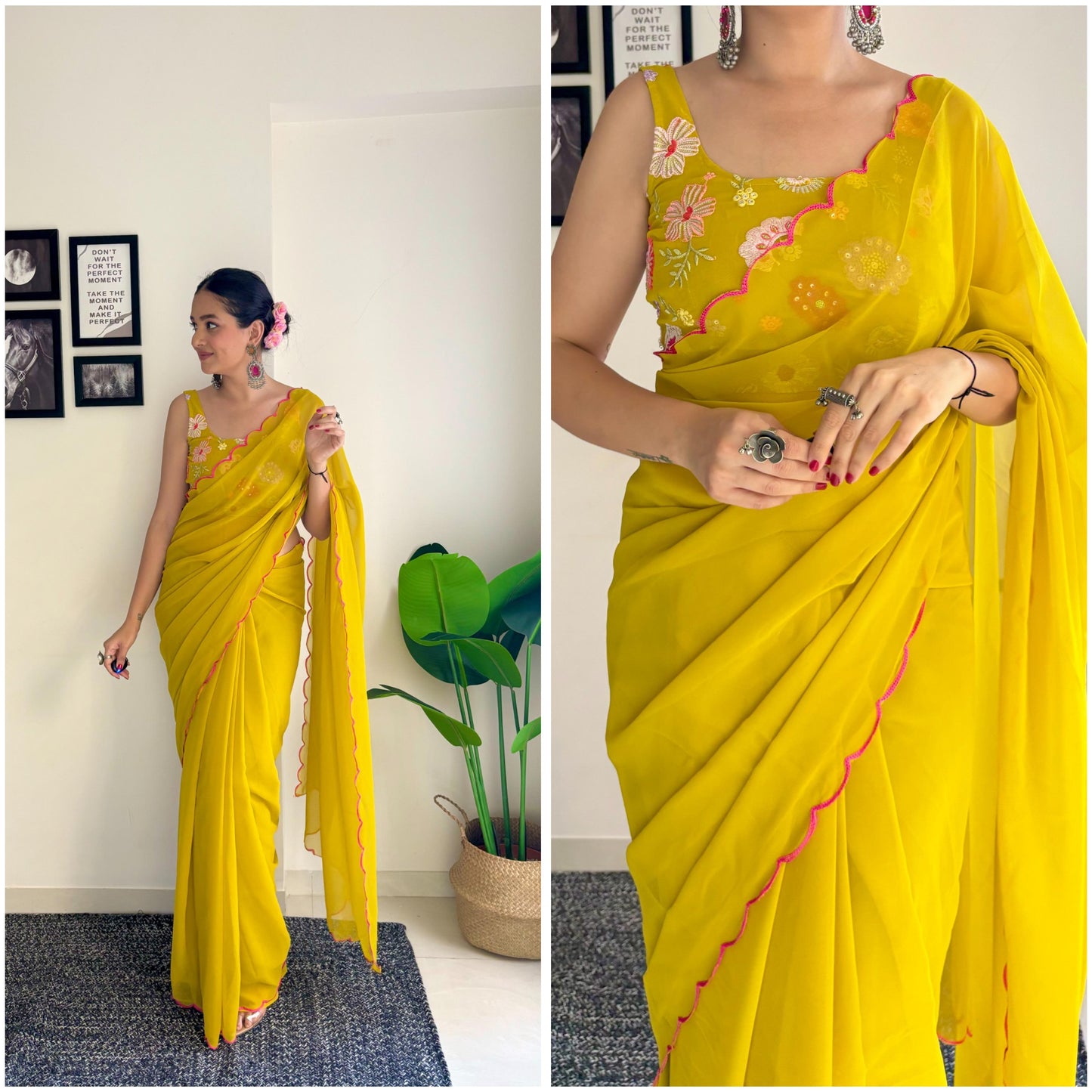 Beautiful Saree with Flower work blouse - Gracious You