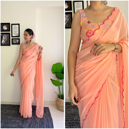 Beautiful Saree with Flower work blouse - Gracious You