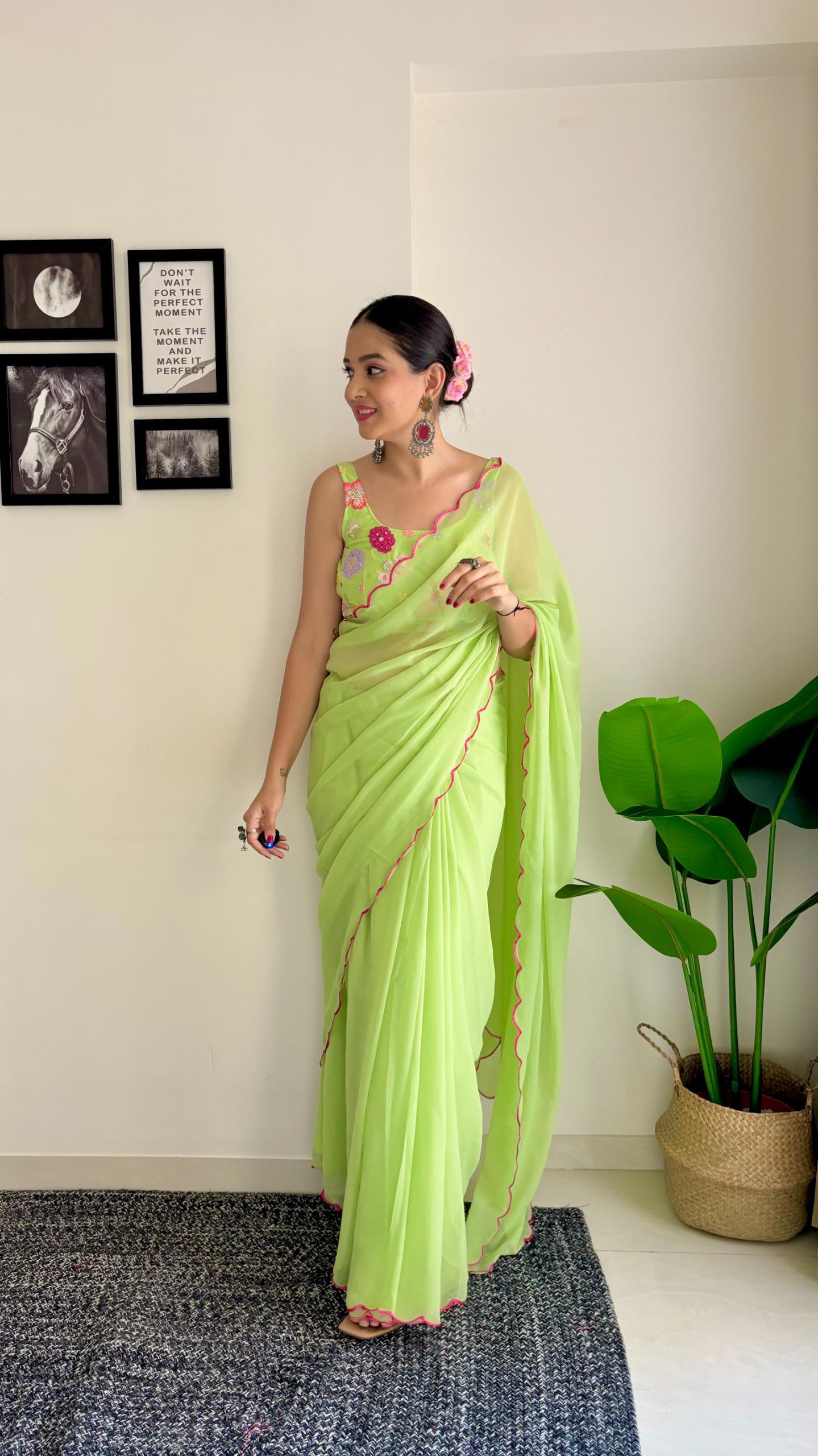 Beautiful Saree with Flower work blouse - Gracious You