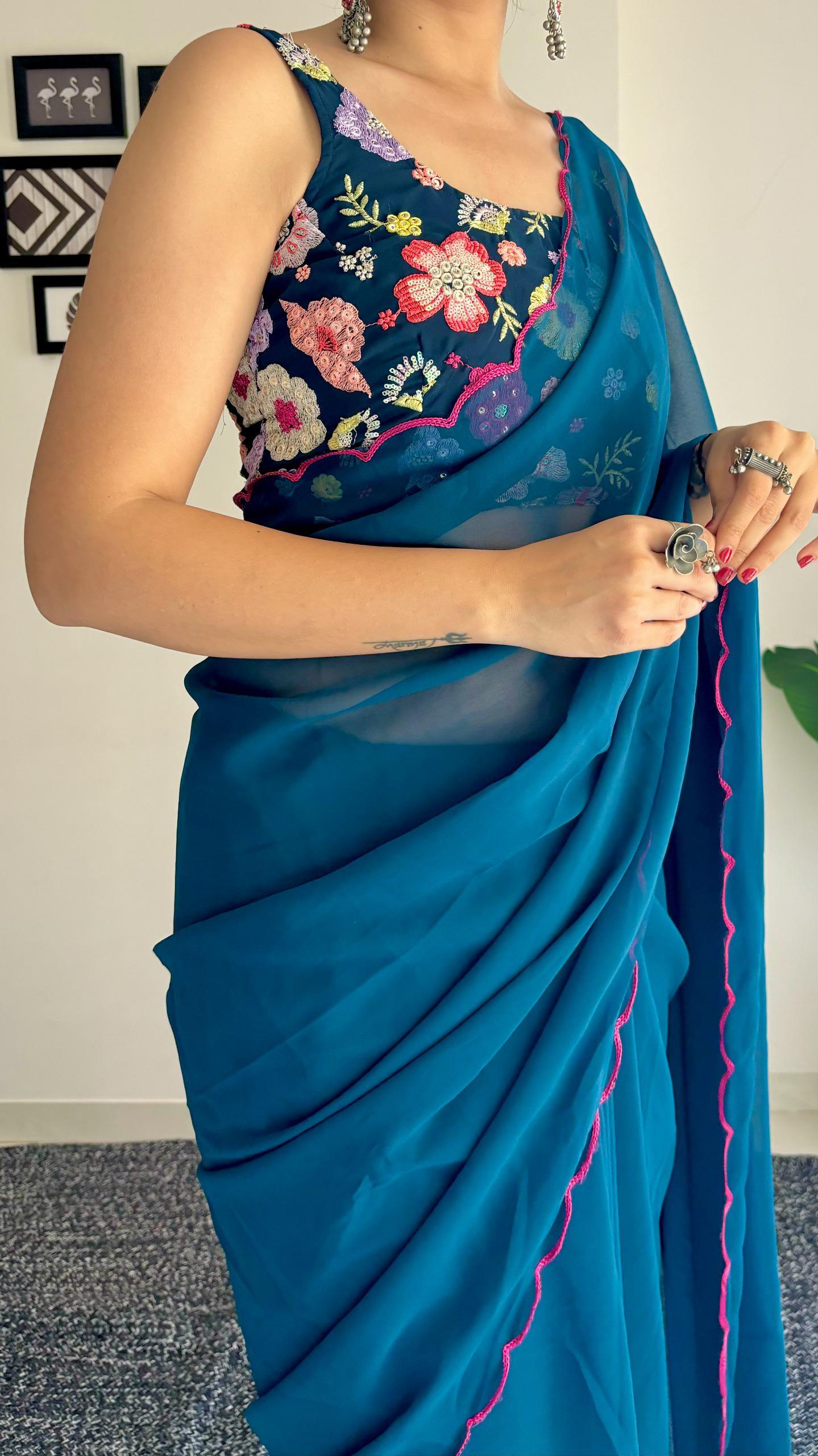 Beautiful Saree with Flower work blouse - Gracious You