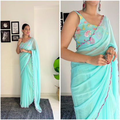 Beautiful Saree with Flower work blouse - Gracious You