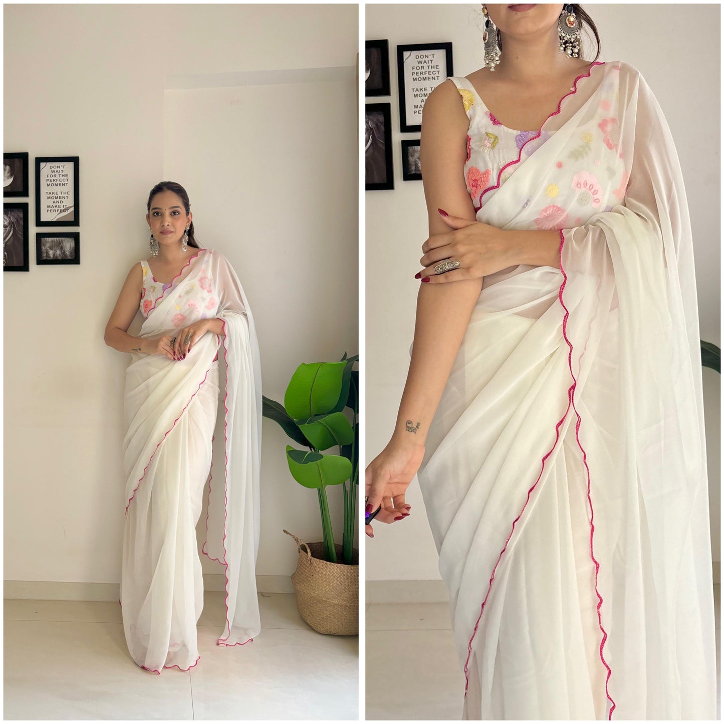 Beautiful Saree with Flower work blouse - Gracious You