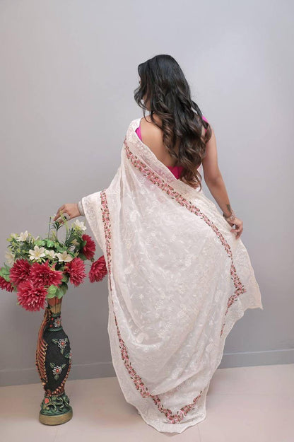 Georgette saree With Beautiful Flower Work - Gracious You