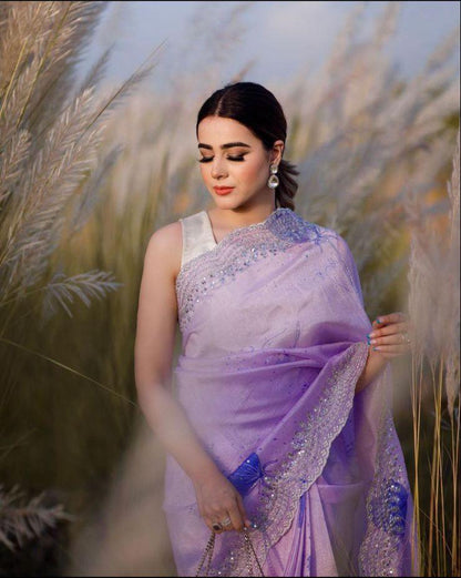 Lavender Khadi Organza Saree - Gracious You