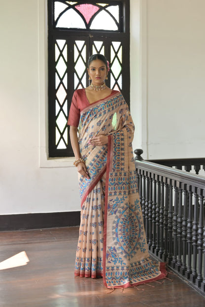 Soft Tussar Madhubani Saree