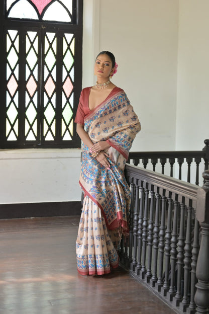 Soft Tussar Madhubani Saree