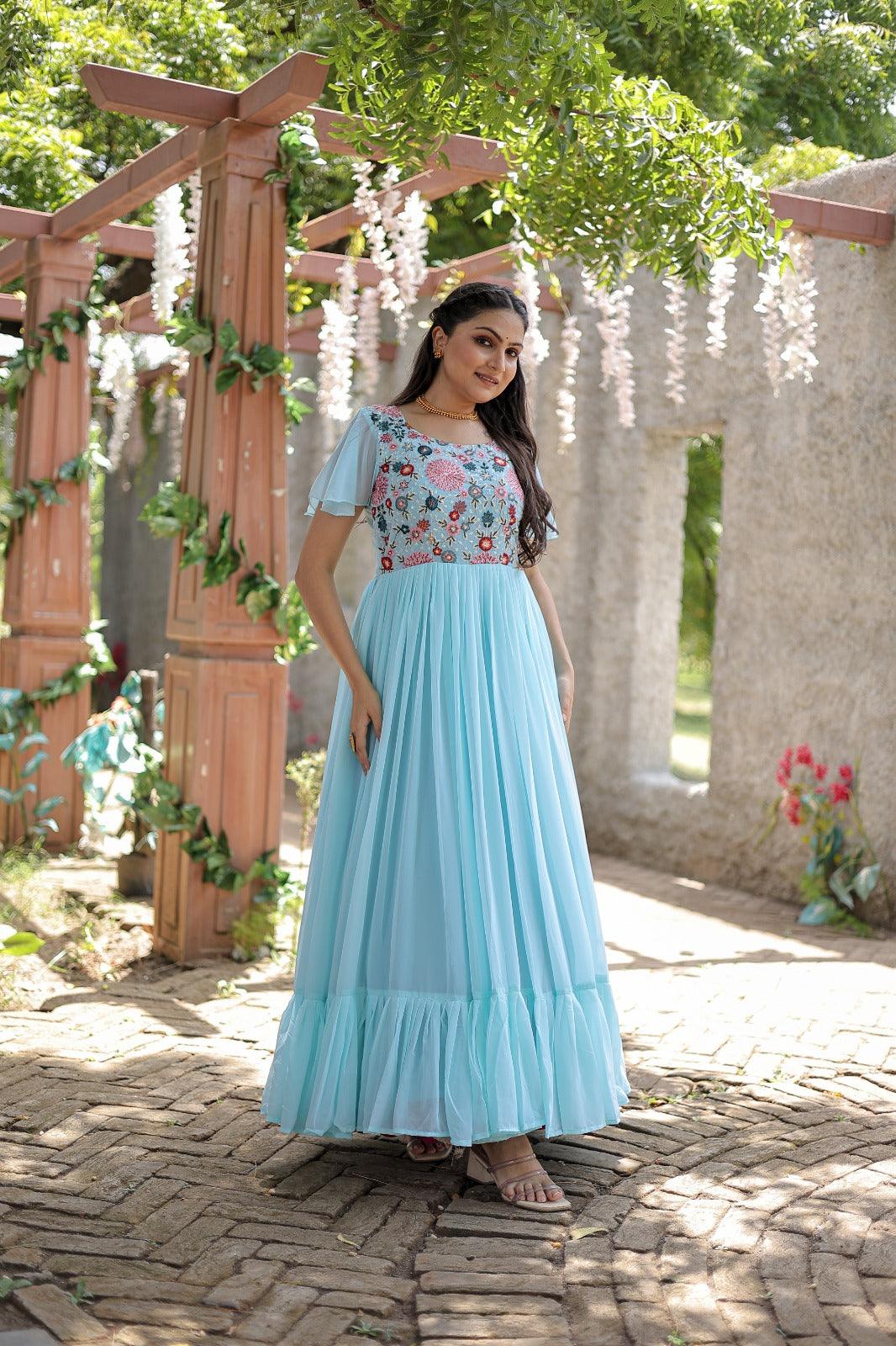 Pastel Embroidered Work Gown - Gracious You