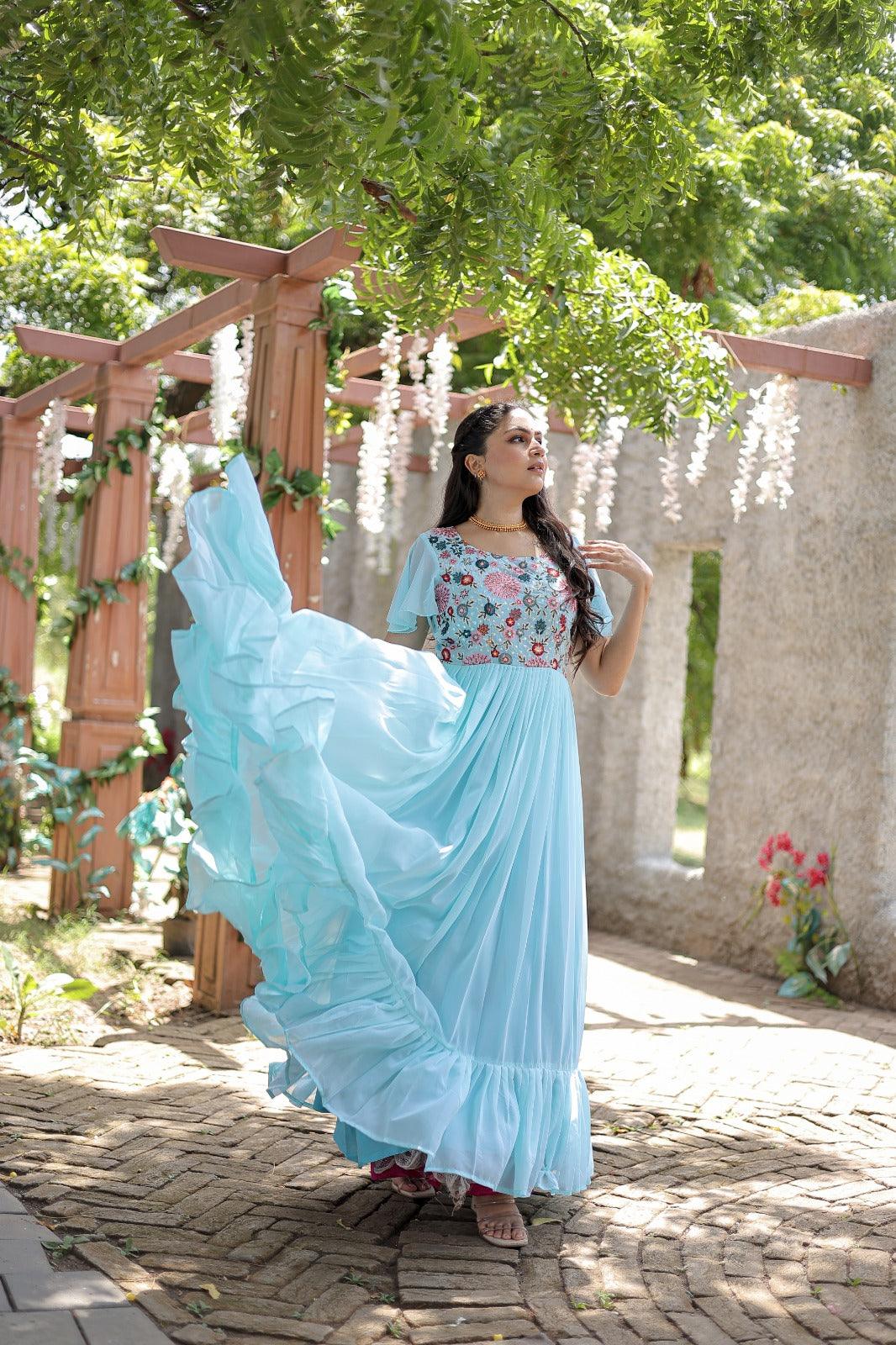 Pastel Embroidered Work Gown - Gracious You