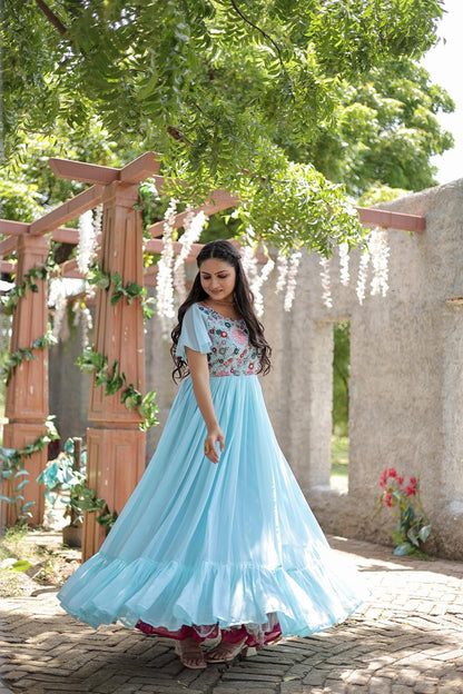 Pastel Embroidered Work Gown - Gracious You