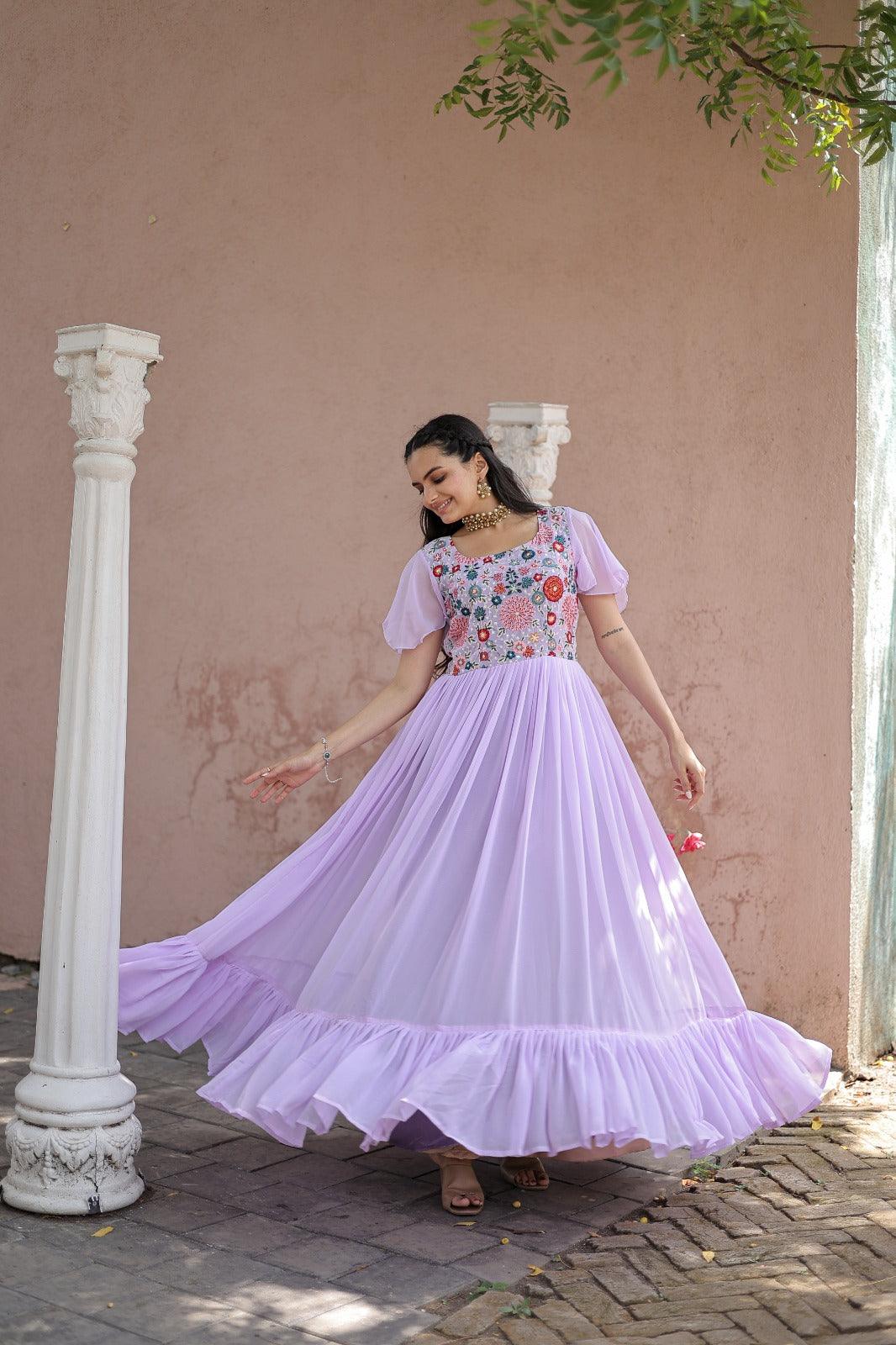 Pastel Embroidered Work Gown - Gracious You