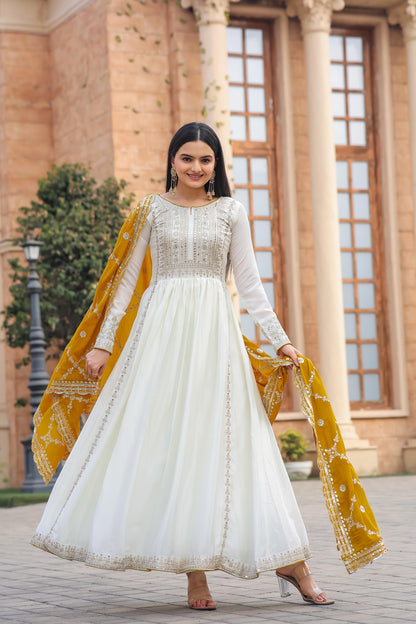 White Anarkali Set With Dupatta