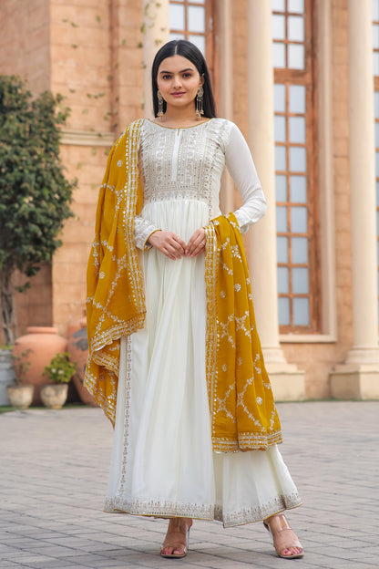 White Anarkali Set With Dupatta