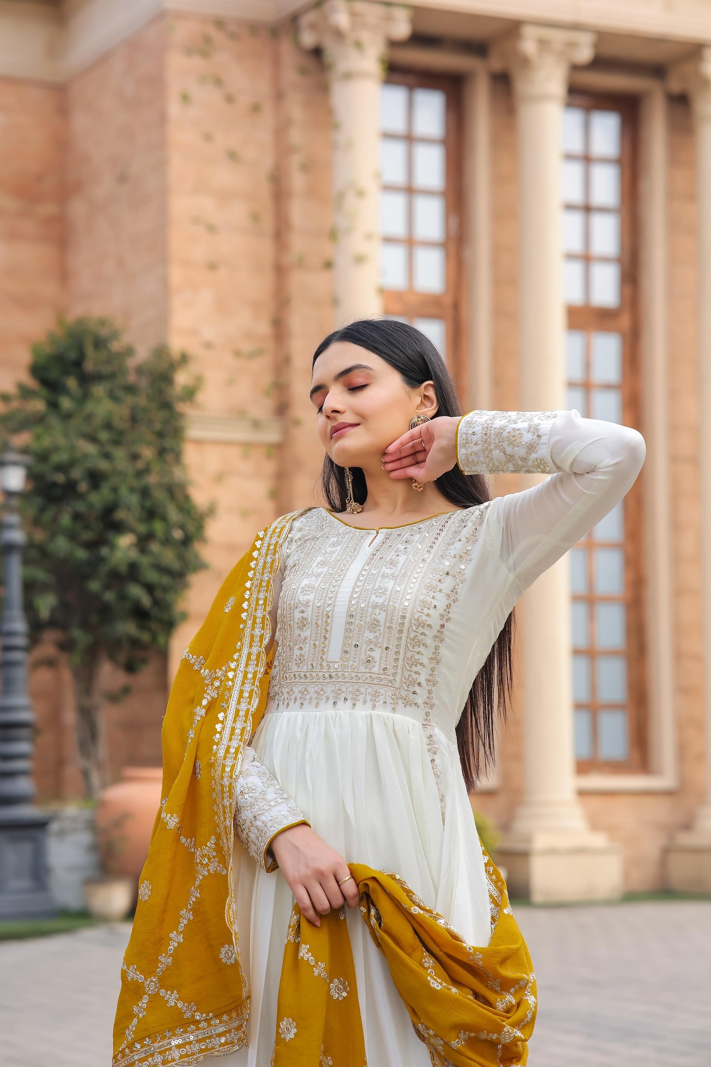 White Anarkali Set With Dupatta