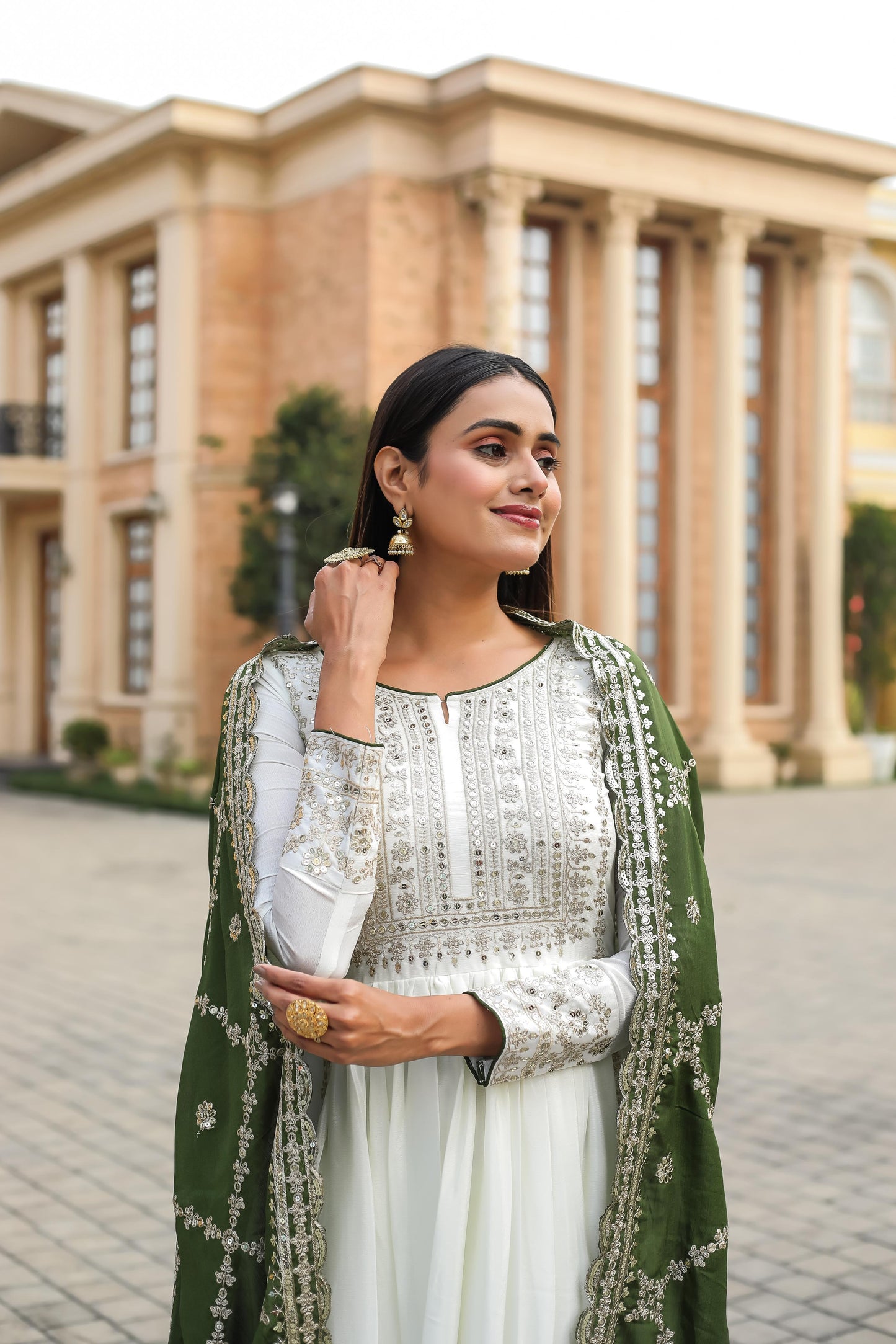 White Anarkali Set With Dupatta