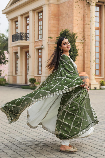 White Anarkali Set With Dupatta