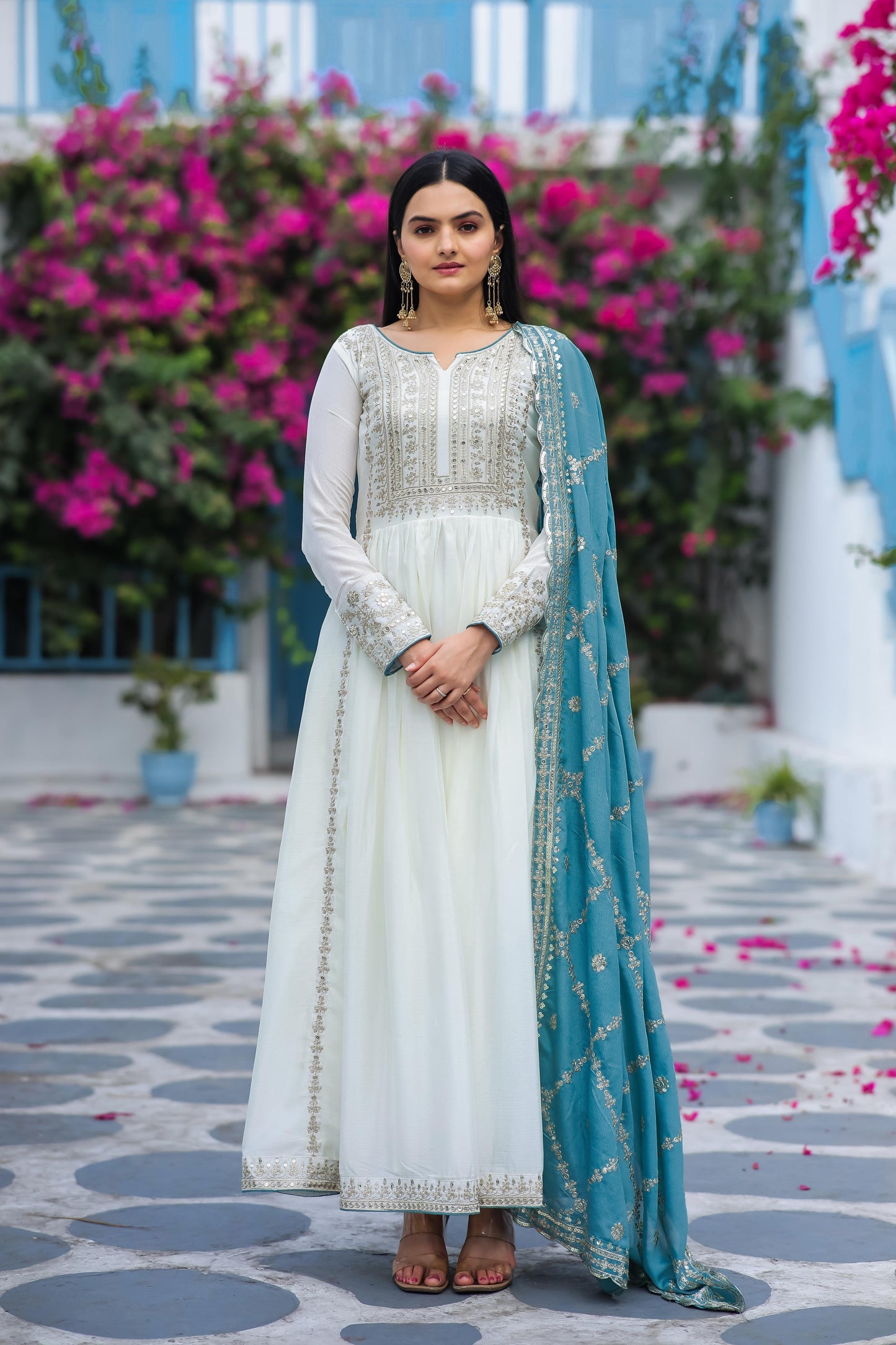 White Anarkali Set With Dupatta