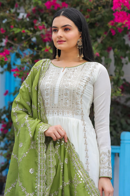 White Anarkali Set With Dupatta