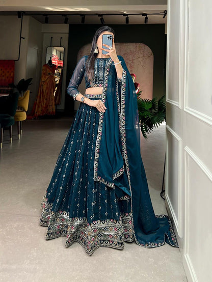 Navy Blue Elegant Work Lehenga Choli - Gracious You