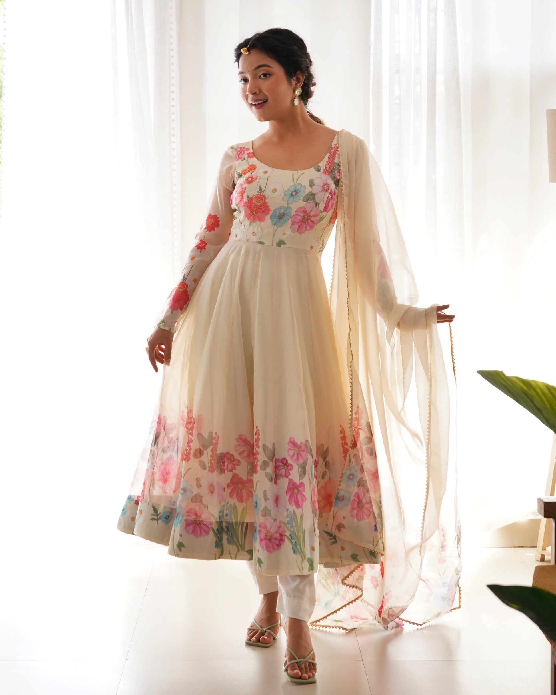 Organza Silk Print Anarkali Set - Gracious You