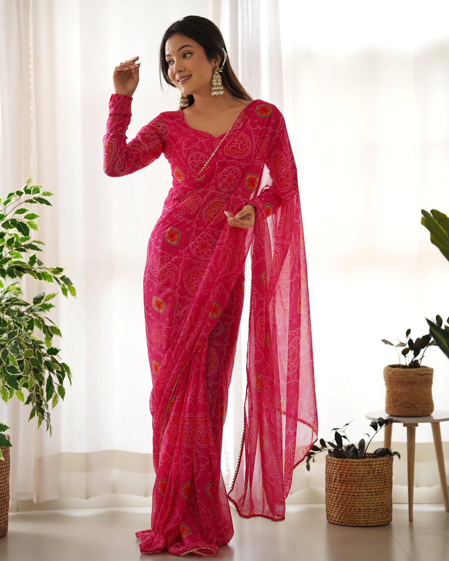 Blushing Bandhani Ready to wear Saree - Gracious You