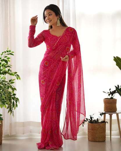 Blushing Bandhani Ready to wear Saree - Gracious You