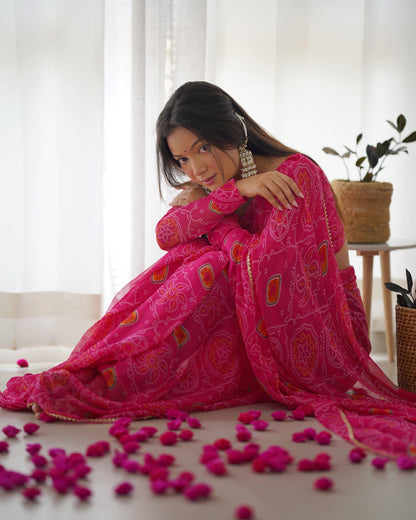 Blushing Bandhani Ready to wear Saree - Gracious You