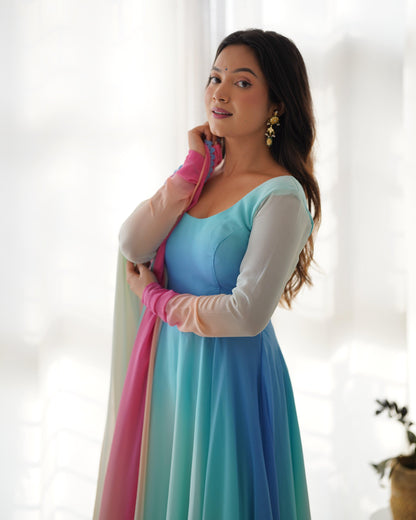 Georgette Rainbow Coloured Anarkali Suit - Gracious You