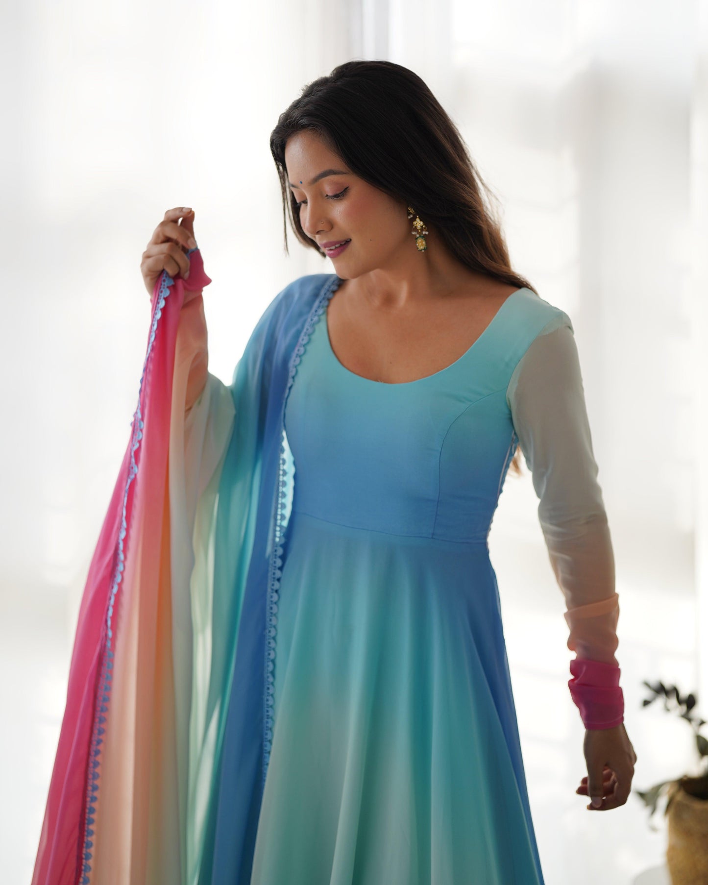 Georgette Rainbow Coloured Anarkali Suit - Gracious You