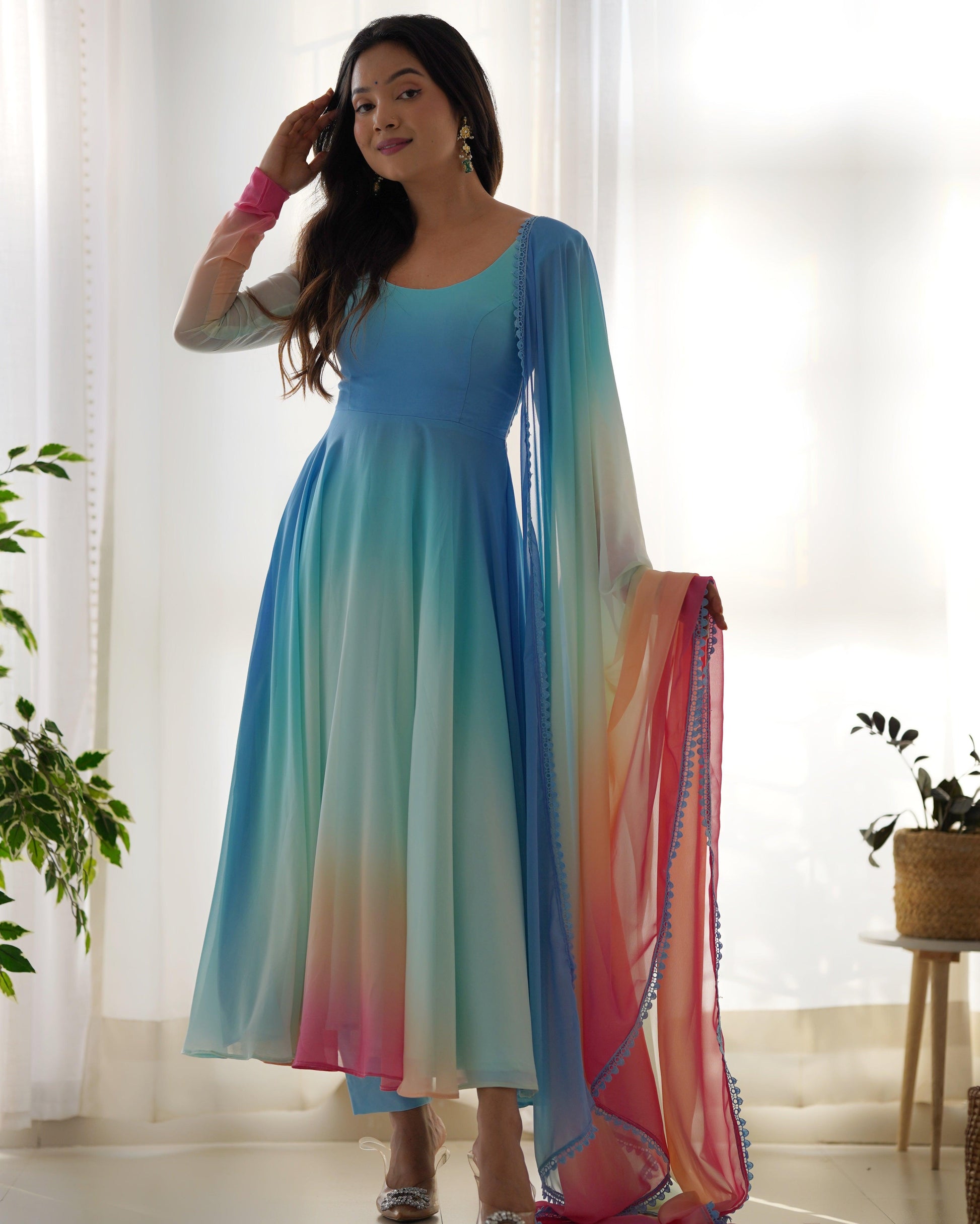 Georgette Rainbow Coloured Anarkali Suit - Gracious You