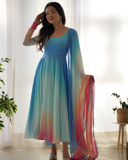 Georgette Rainbow Coloured Anarkali Suit - Gracious You