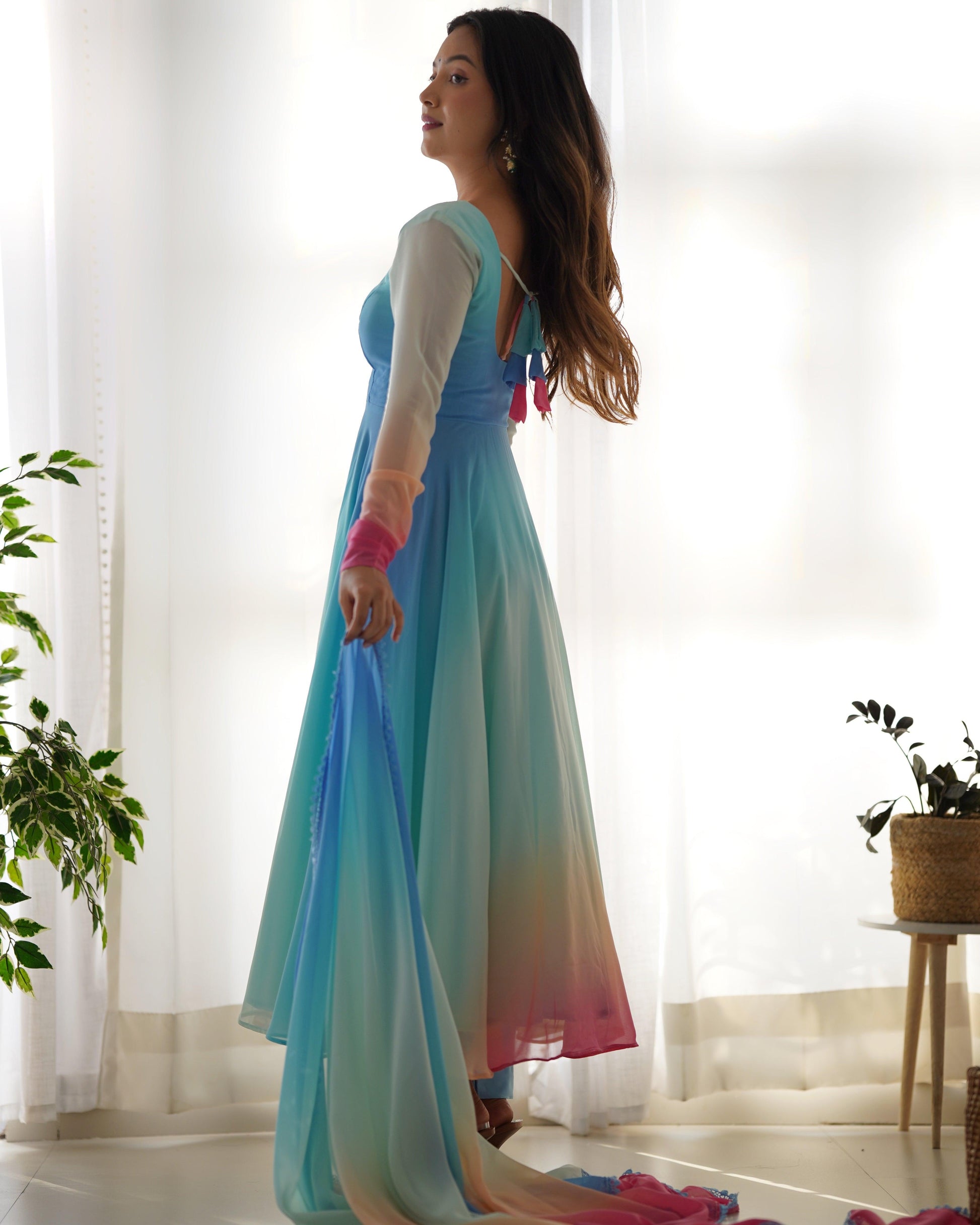 Georgette Rainbow Coloured Anarkali Suit - Gracious You