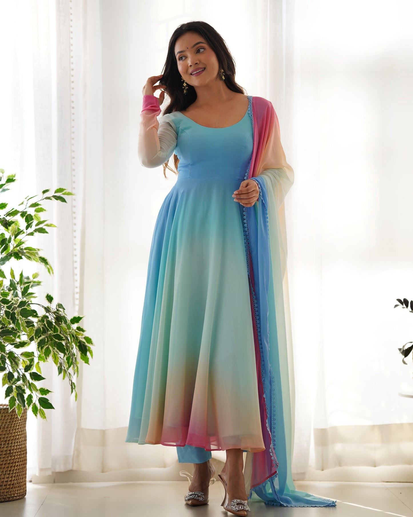 Georgette Rainbow Coloured Anarkali Suit - Gracious You