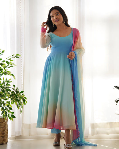 Georgette Rainbow Coloured Anarkali Suit - Gracious You