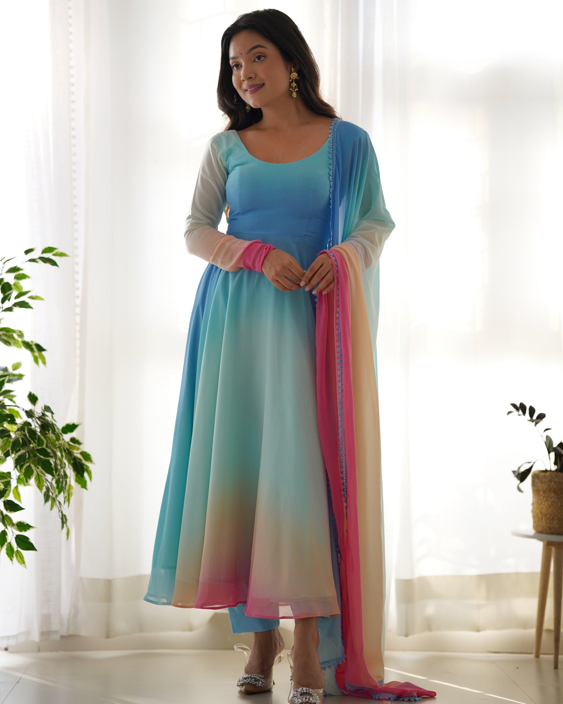 Georgette Rainbow Coloured Anarkali Suit - Gracious You