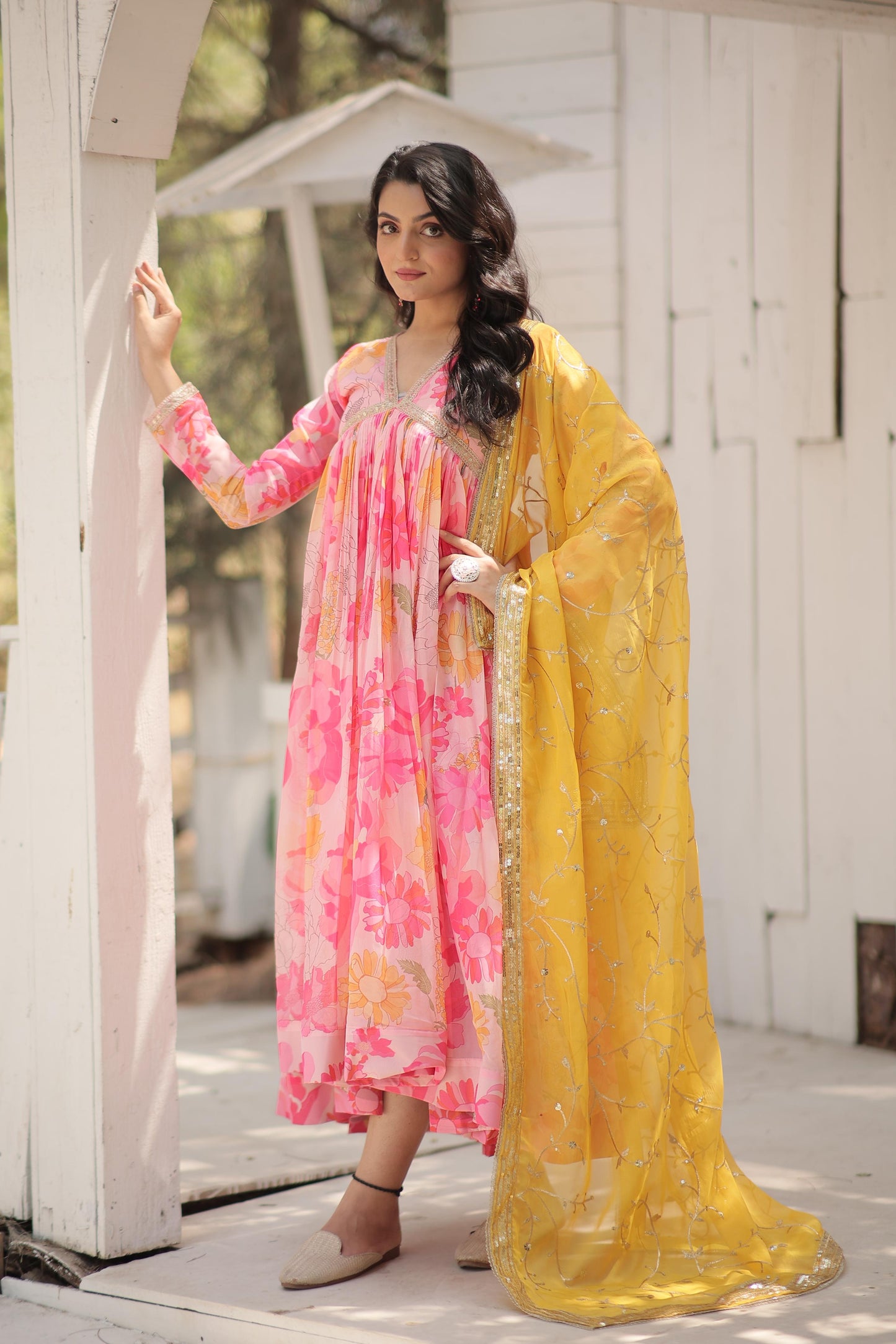 Alia Cut Gown With Embroidered Work Dupatta