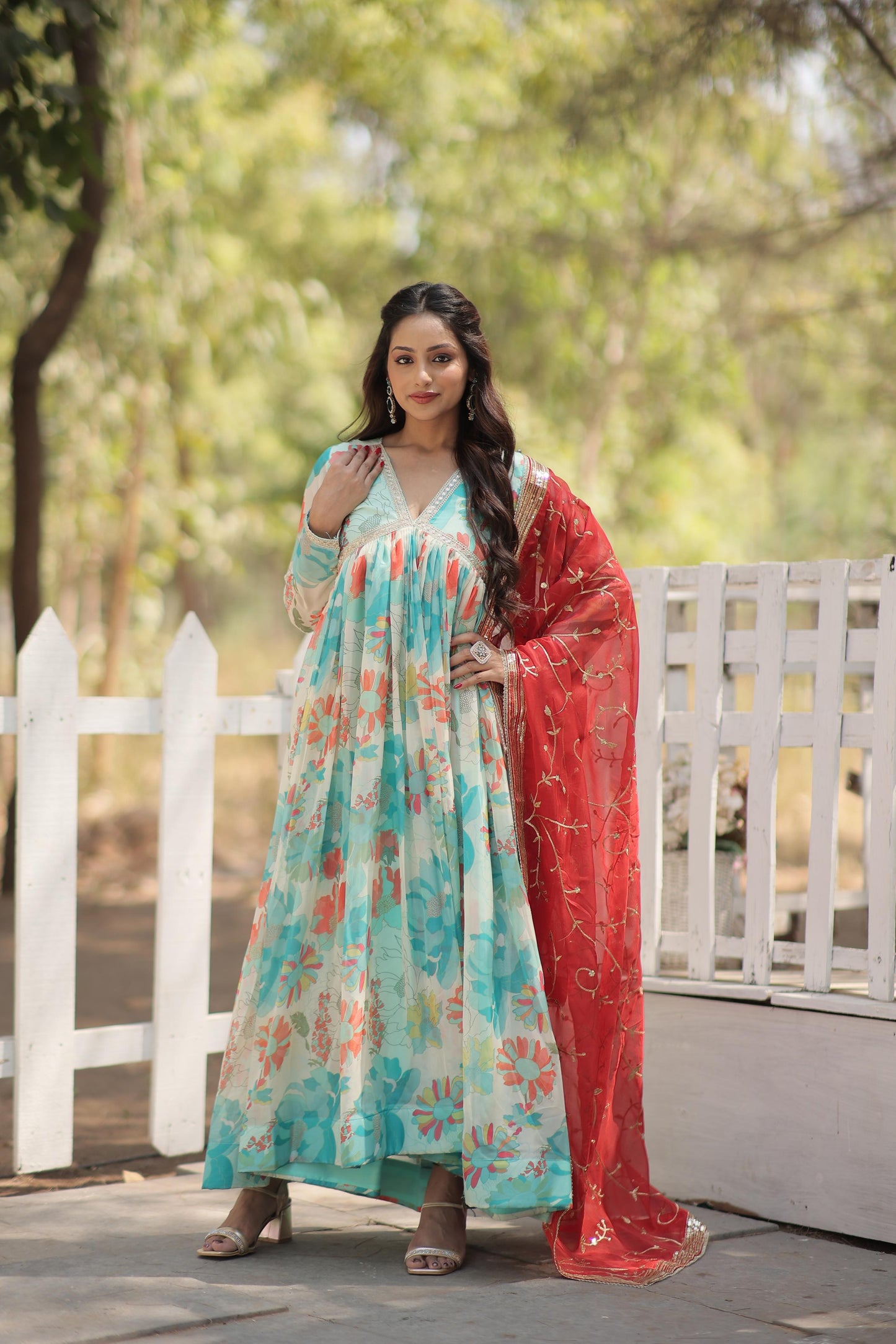 Alia Cut Gown With Embroidered Work Dupatta