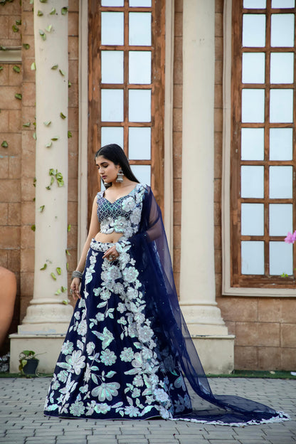 Navy Blue Lehenga Embellished In Sequins work