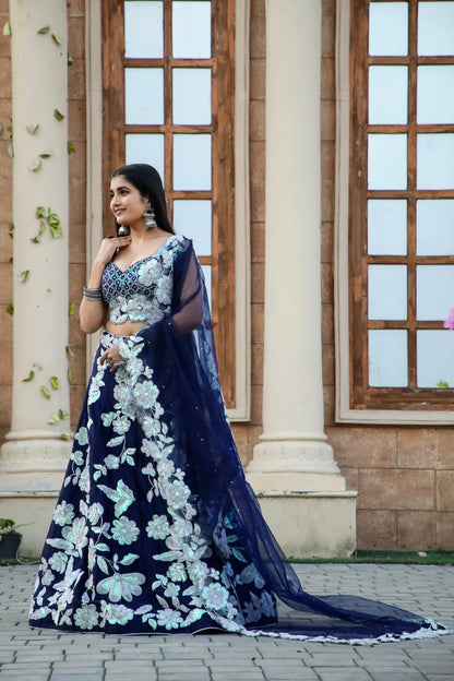 Navy Blue Lehenga Embellished In Sequins work